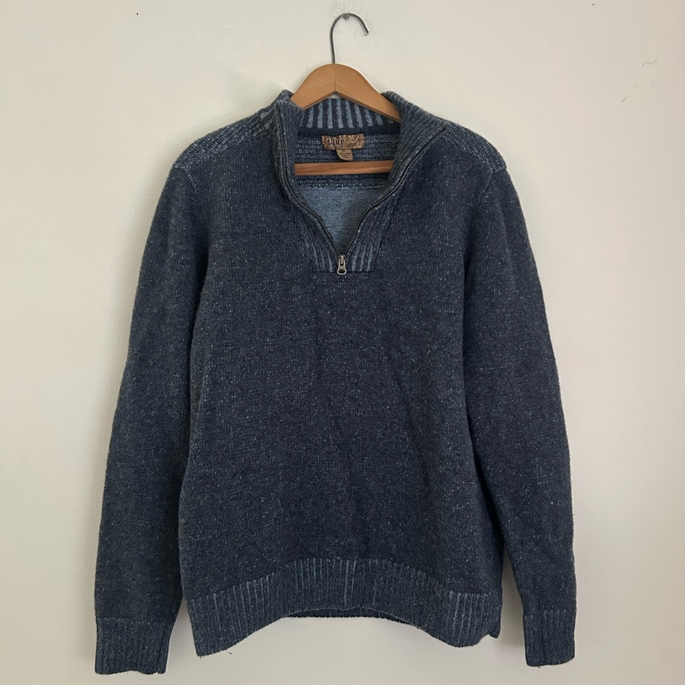Pronto Uomo fisherman Sweater XL Blue Wool Knit 1/4 Zip Pullover Long Sleeve